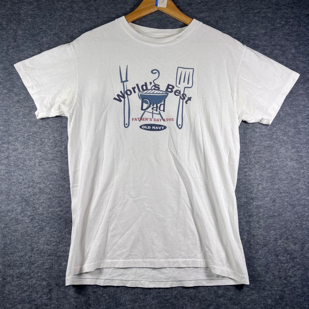 Old Navy Worlds Best Dad Fathers Day 1995 Graphic T-Shirt White Mens‎ M Vintage